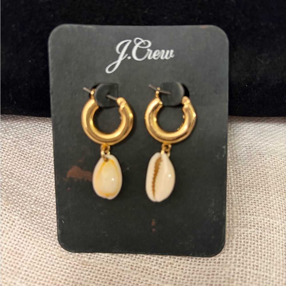 J. Crew Shawna Cowrie shell drop  Huggie hoops.